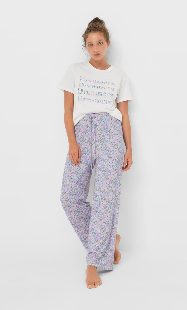 Stradivarius Printed Pyjama T-Shirt Lilac L