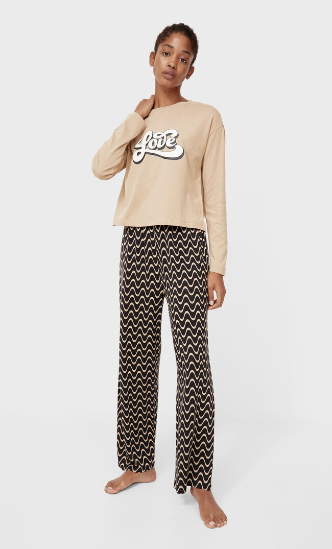 Stradivarius Pyjamahose Mit Print Steingrau M