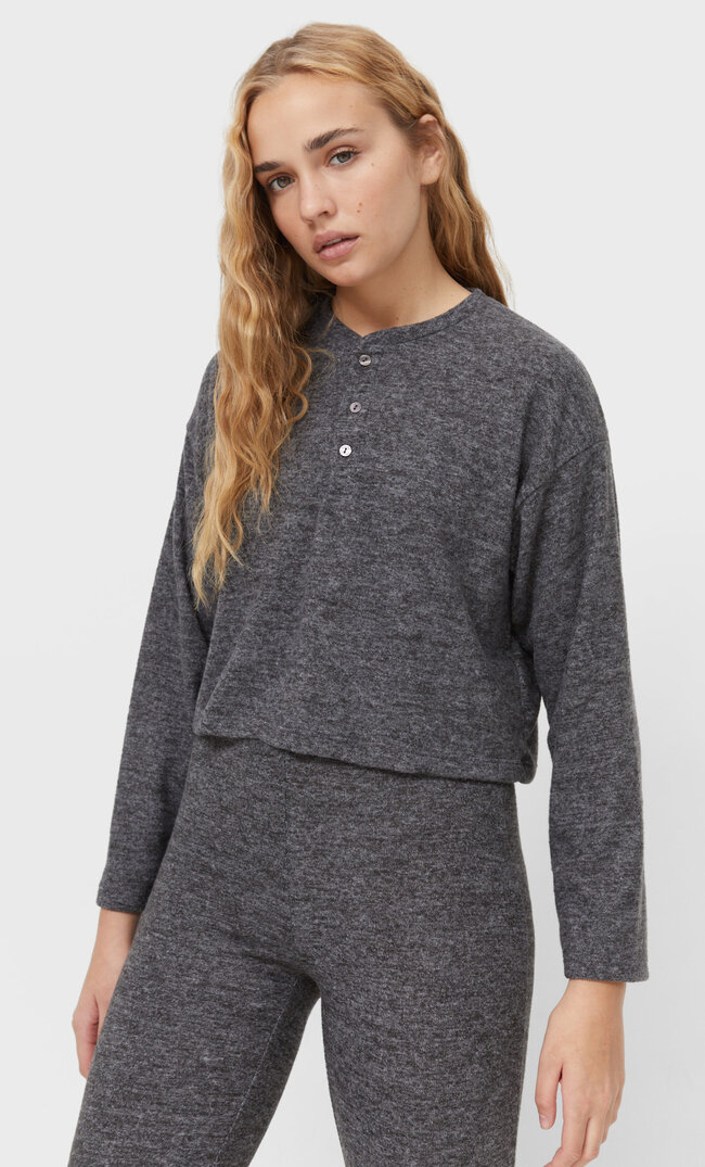 Stradivarius Weicher Pyjamapullover Graumeliert S