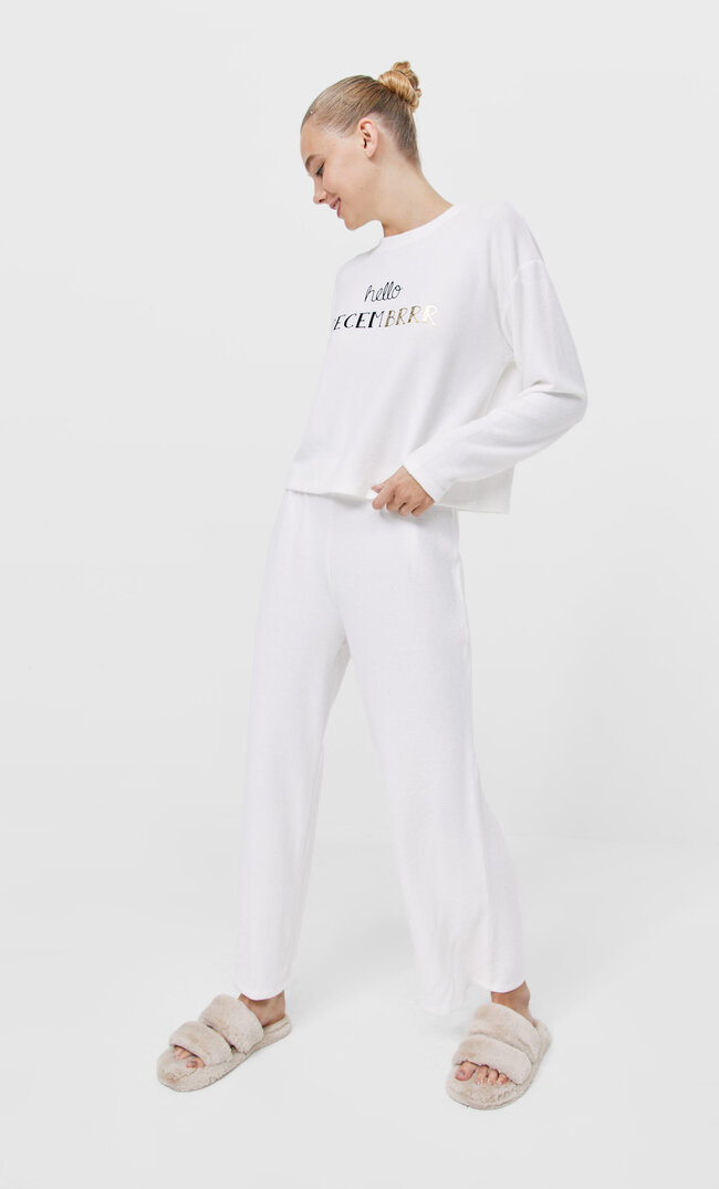 Stradivarius Weiche Pyjamahose Ecru L