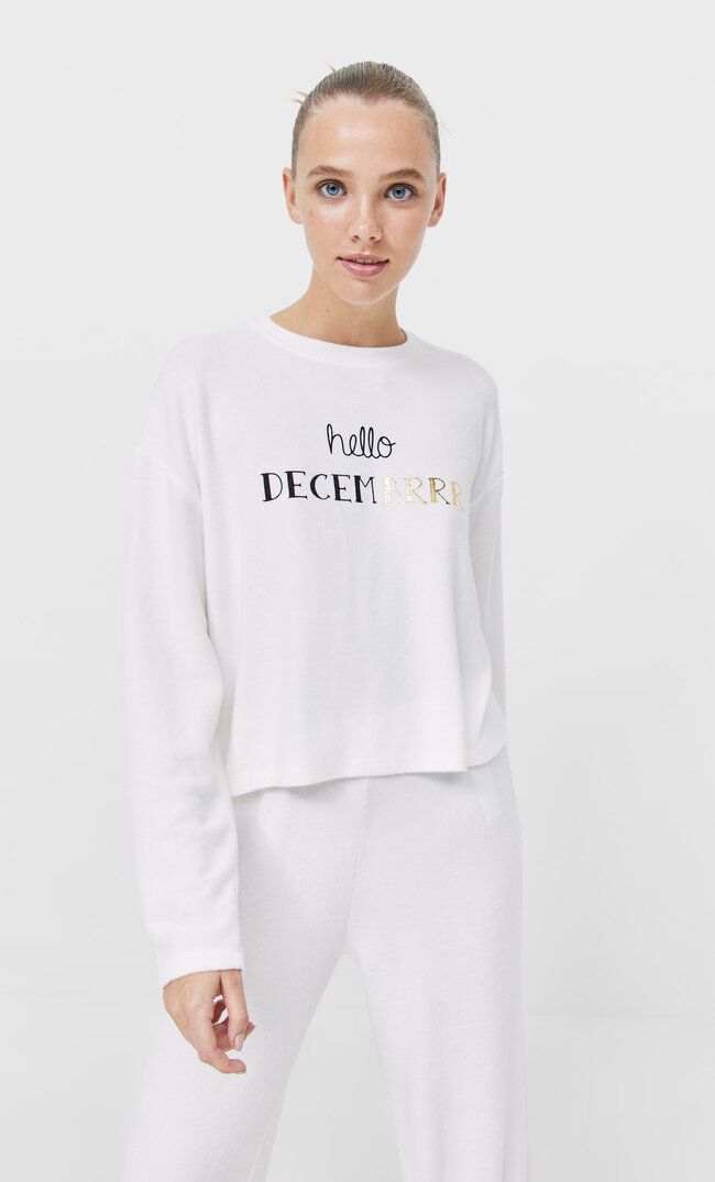Stradivarius Weicher Pyjamapullover Ecru S