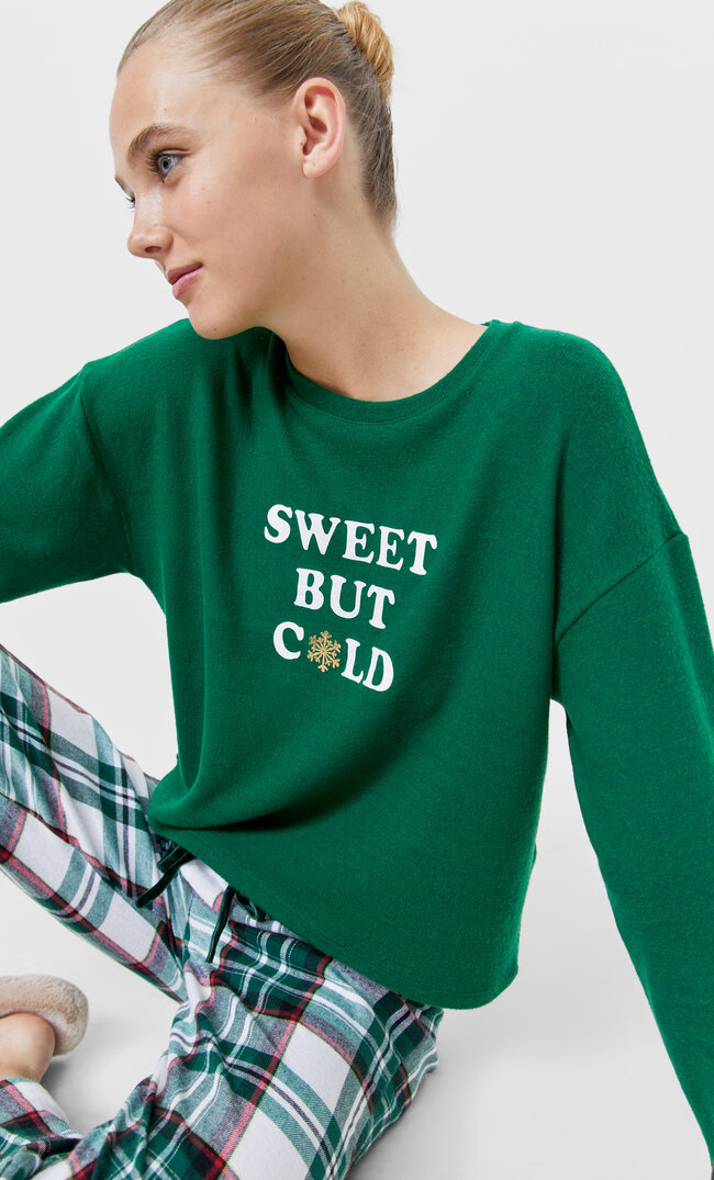 Stradivarius Weicher Pyjamapullover Grün L