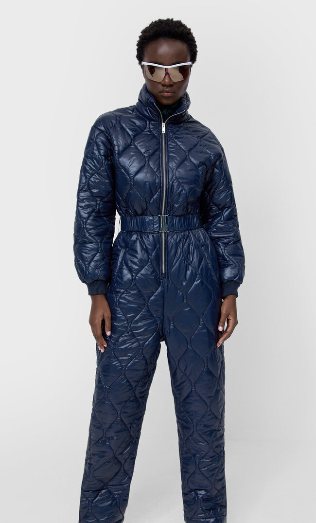 Stradivarius Water-Resistant Quilted Jumpsuit Blue S