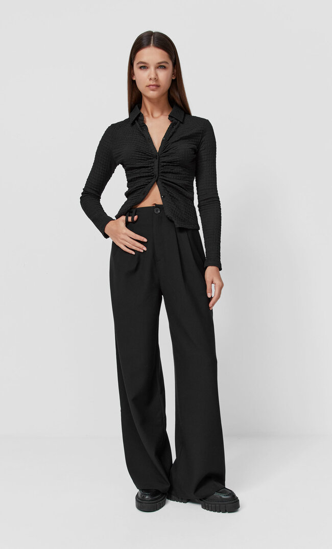 Stradivarius Wide-Leg Formal Wear Trousers Black 10