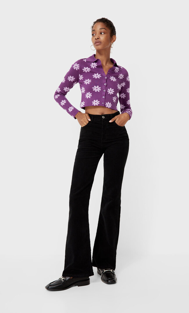 Stradivarius Slim-Fit-Schlaghose Aus Cord Schwarz 38