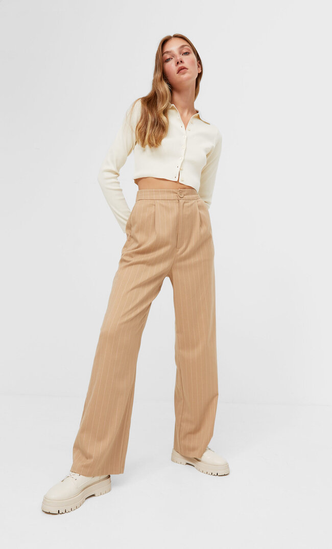 Stradivarius Wide Leg Hose Beige S