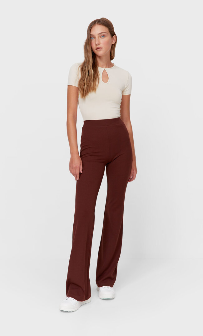 Stradivarius Jersey-Hose Mit Schlag Braun Xl