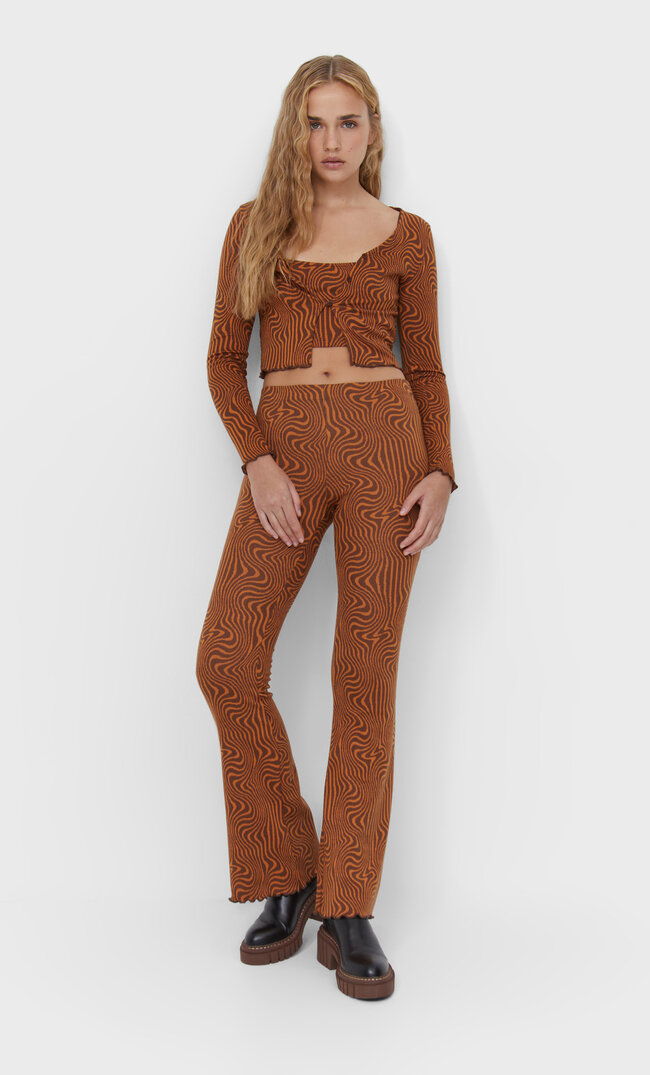 Stradivarius Schlaghose Mit Wellenmuster Orange L