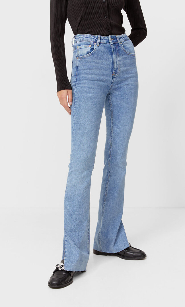 Stradivarius Slim Flared Jeans With Vent Mid Denim 4