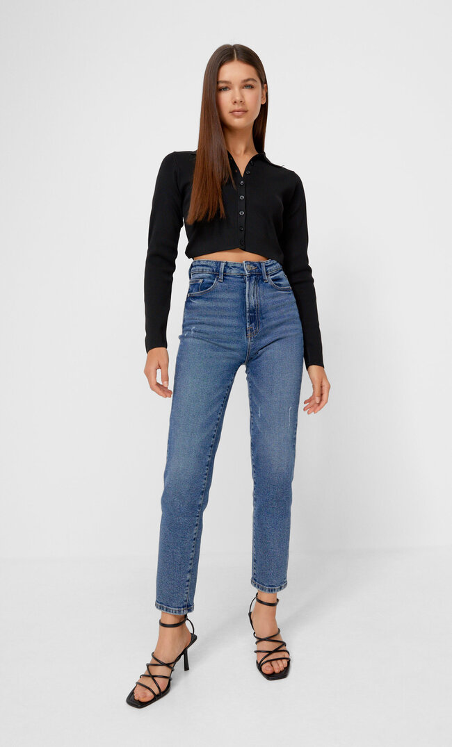 Stradivarius Mom-Jeans Im Slim-Fit Dunkles Denim 44