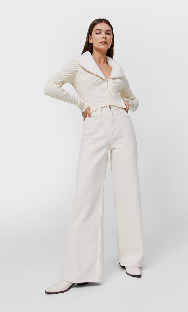 Stradivarius Colour Super Wide-Leg Jeans Vanilla 12, - ,Stradivarius UK |  StyleSearch
