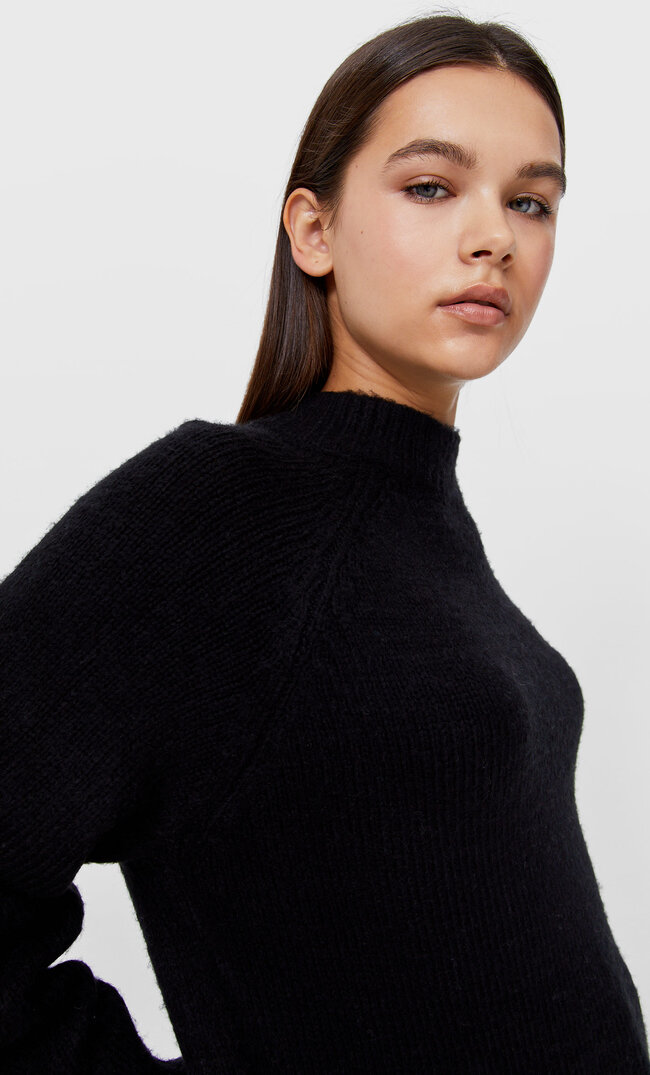 Stradivarius Sweter Z Filcowanej Dzianiny Czarny L