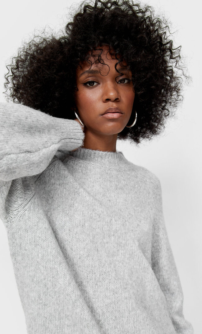 Stradivarius Sweter Z Filcowanej Dzianiny Popielaty L