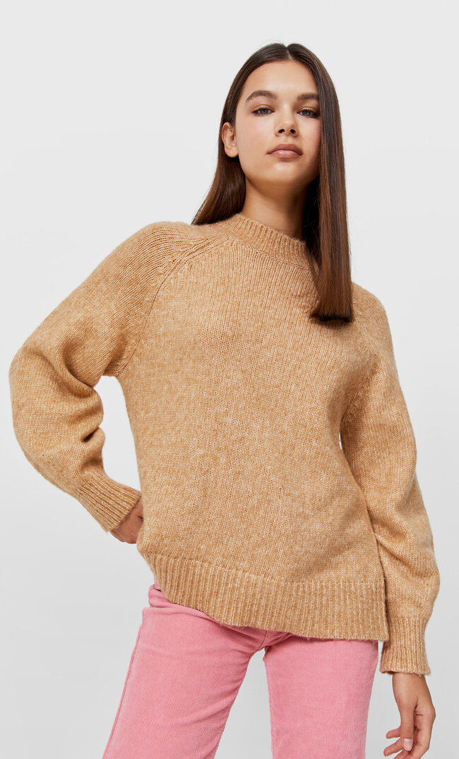 Stradivarius Gefilzter Pullover Beige Xs