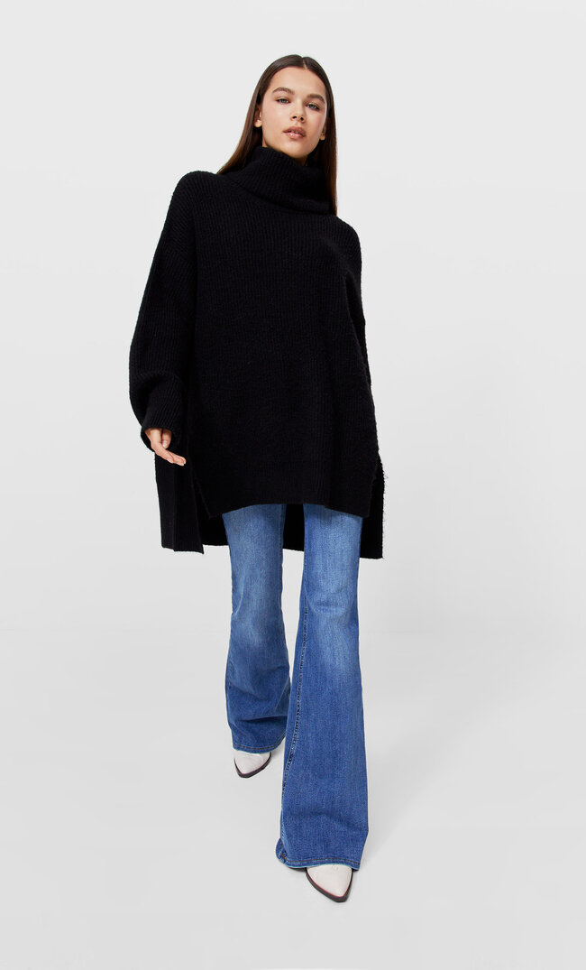 Stradivarius Sweter Z Golfem Oversize Czarny M