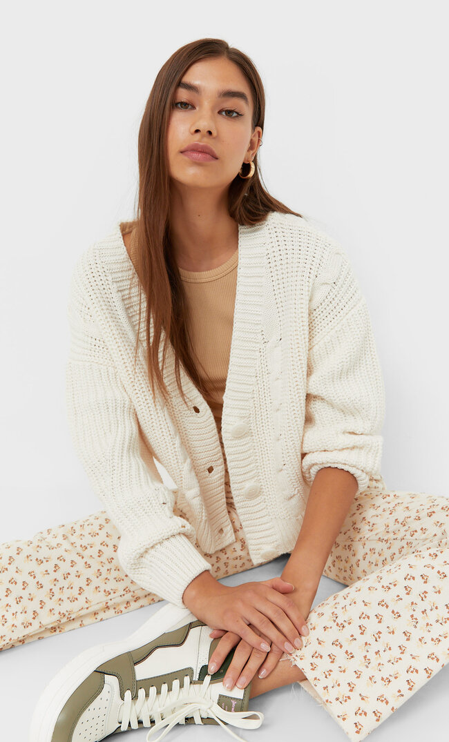 Stradivarius Cardigan Mit Zopfmuster Vanille M