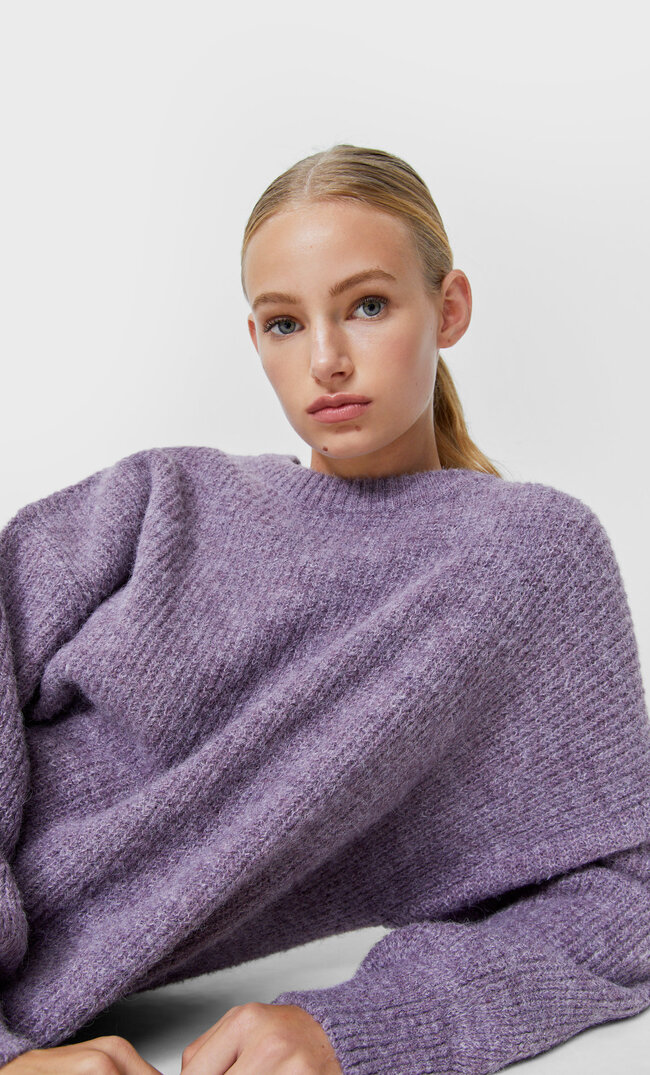 Stradivarius Dzianinowy Sweter Oversize Liliowy Xl