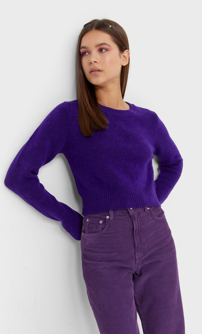 Stradivarius Krótki Sweter Filcowany Purpurowy S