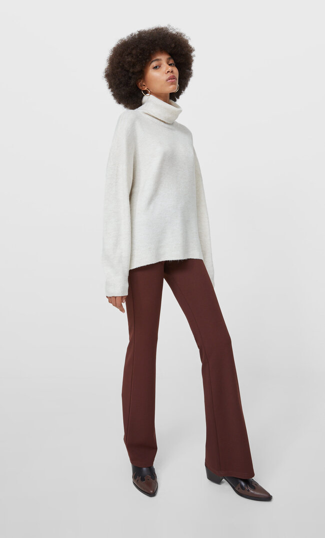 Stradivarius Sweter Basic Z Golfem Ecru Xs