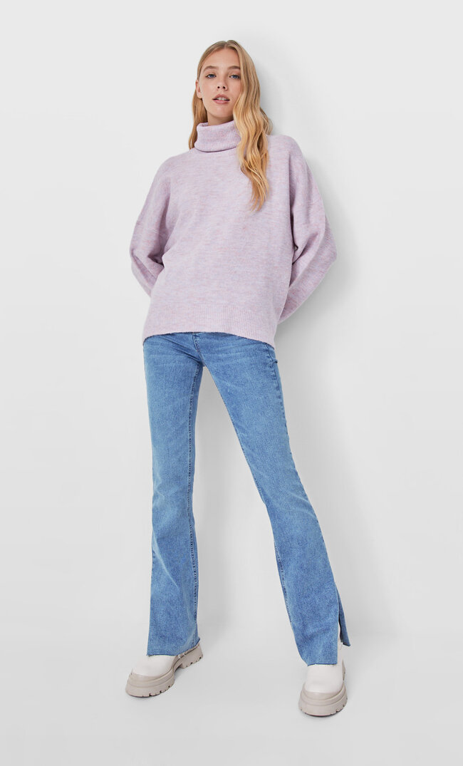 Stradivarius Basic-Pullover Mit Rollkragen Lila S