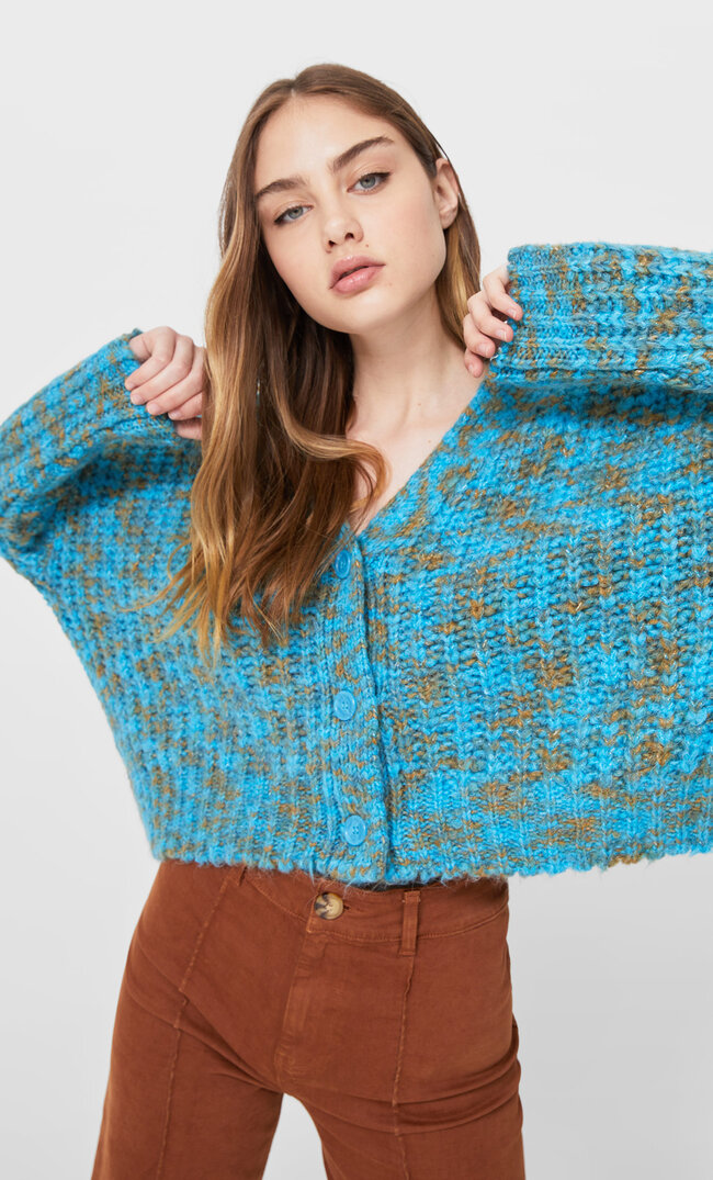 Stradivarius Kolorowy Kardigan Turkusowy Xs