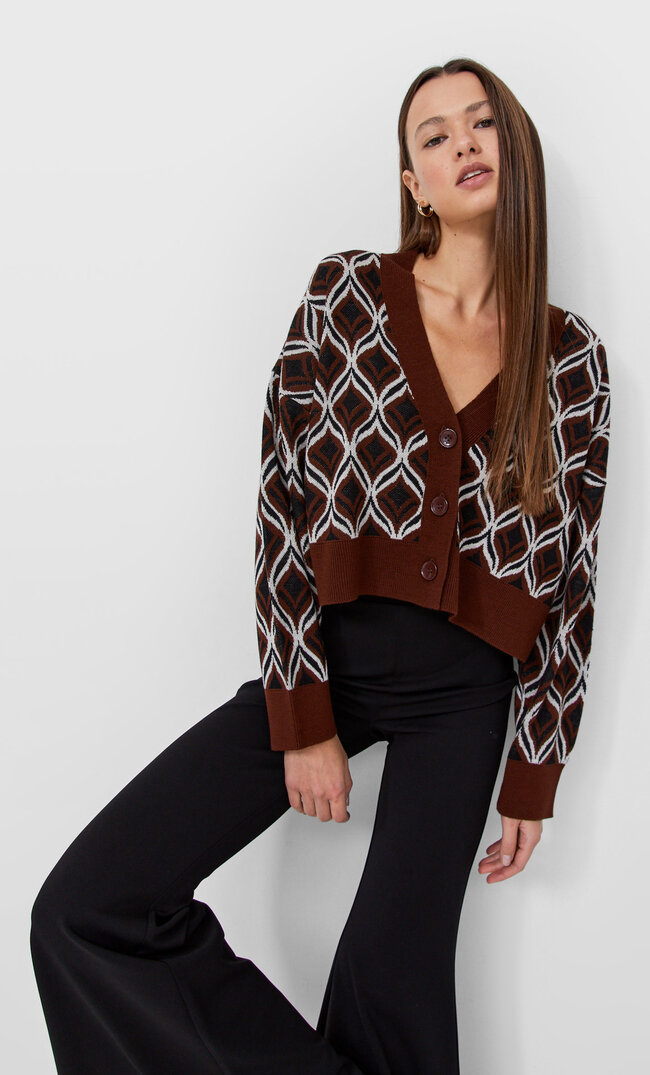 Stradivarius Kardigan W Stylu Retro Brązowy M
