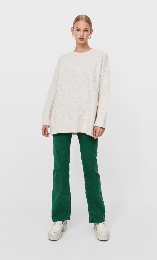 Stradivarius Oversized-Pullover Mit Zopfmuster Ecru M