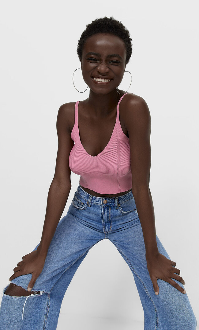 Stradivarius Strick-Bralette Kaugummirosa S