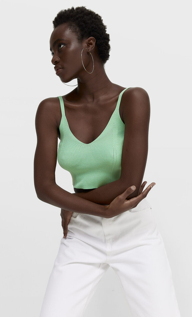 Stradivarius Biustonosz Bralette Z Dzianiny Akwamaryna M