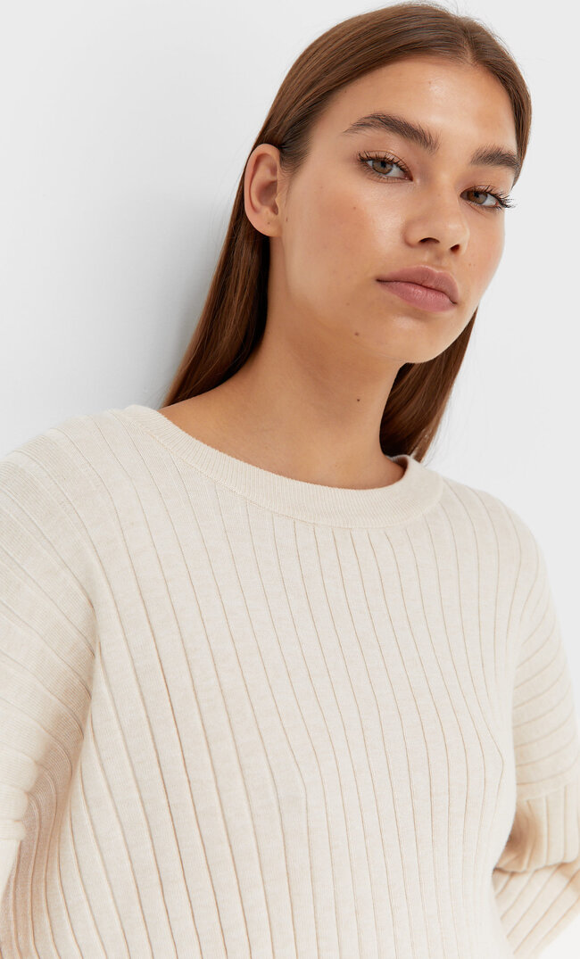 Stradivarius Pullover, Cropped Steingrau M