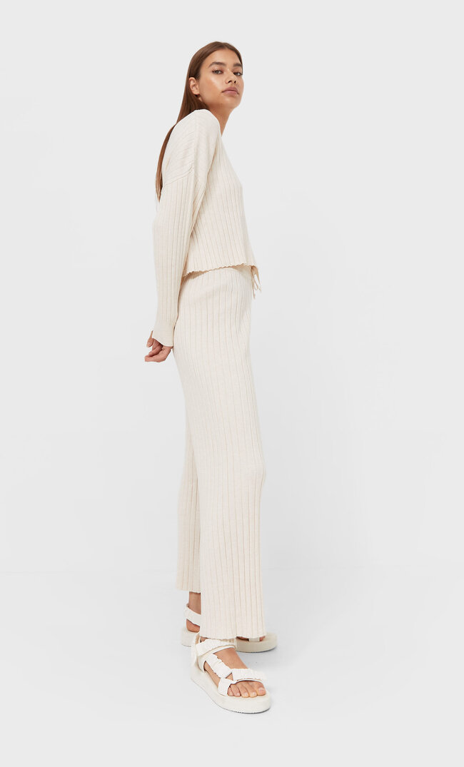 Stradivarius Knit Culottes Stone M