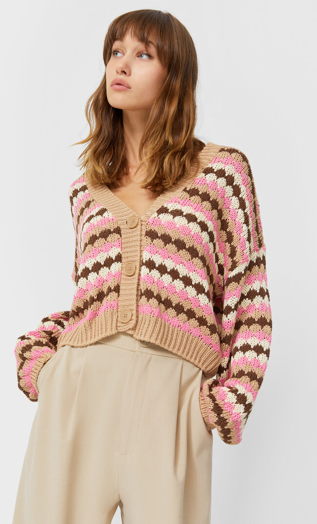 Stradivarius Multicoloured Cardigan Beige L