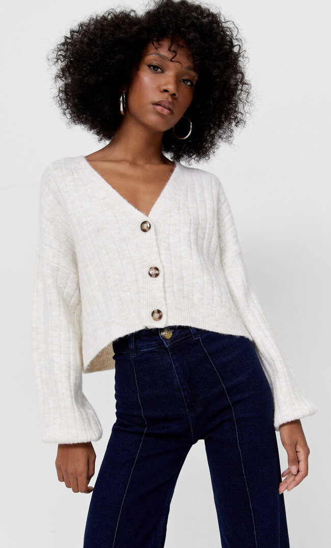 Stradivarius Cardigan In Cropped-Länge Ecru S