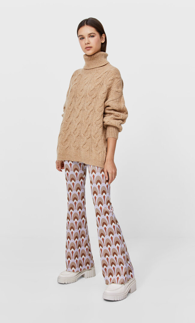 Stradivarius Pullover Mit Zopfmuster Beige Xs