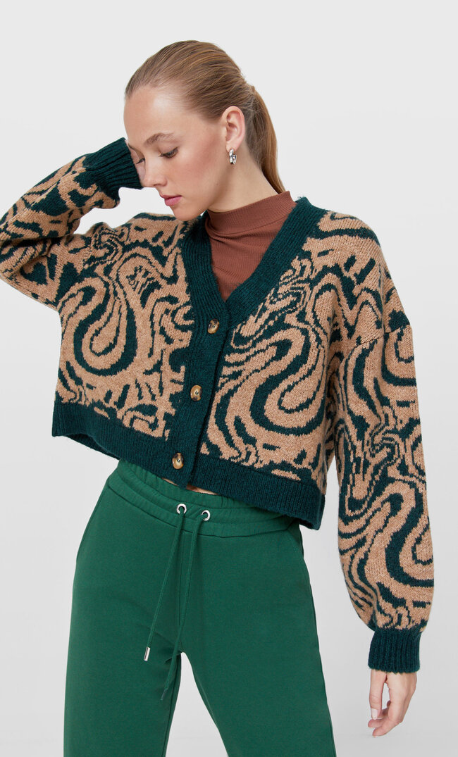 Stradivarius Strickcardigan Mit Wellenmuster Flaschengrün S
