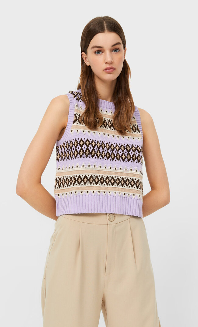 Stradivarius Jacquardweste Lila L