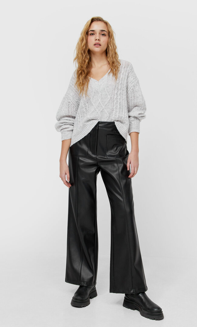 Stradivarius Gefilzter Pullover Mit Zopfmuster Grau Melange M