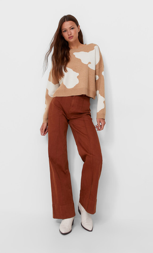 Stradivarius Strickpullover Mit Jacquardmuster Beige Melange Xl