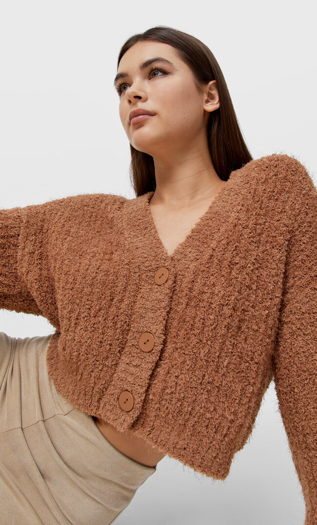 Stradivarius Cardigan Pufos Bej Xs Stradivarius imagine megaplaza.ro