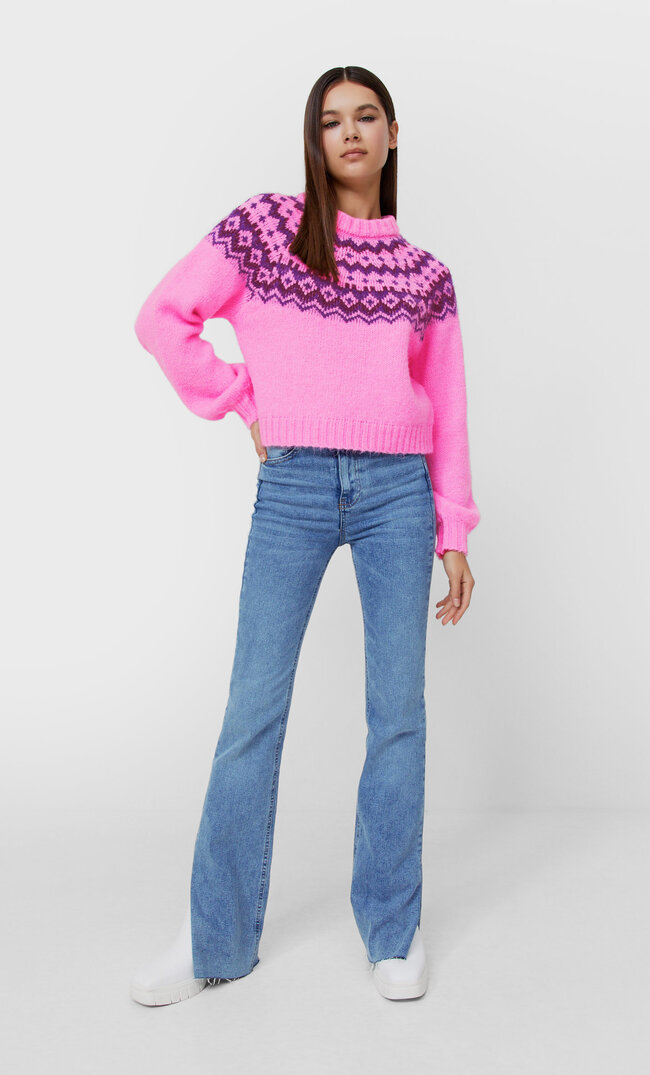 Stradivarius Gefilzter Pullover Im Bergstil Kaugummirosa S