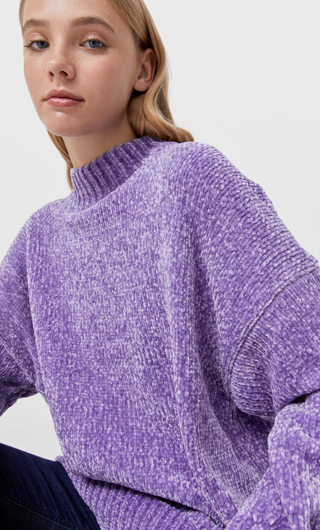 Stradivarius Oversize-Pullover Aus Chenille Lila S