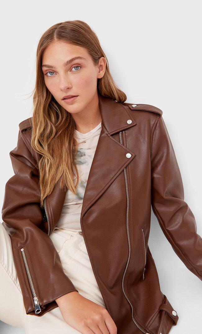 stradivarius faux leather jacket