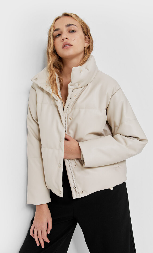 Stradivarius Стеганая Куртка Из Искусственной Кожи Цвет Небеленого Полотна Xl