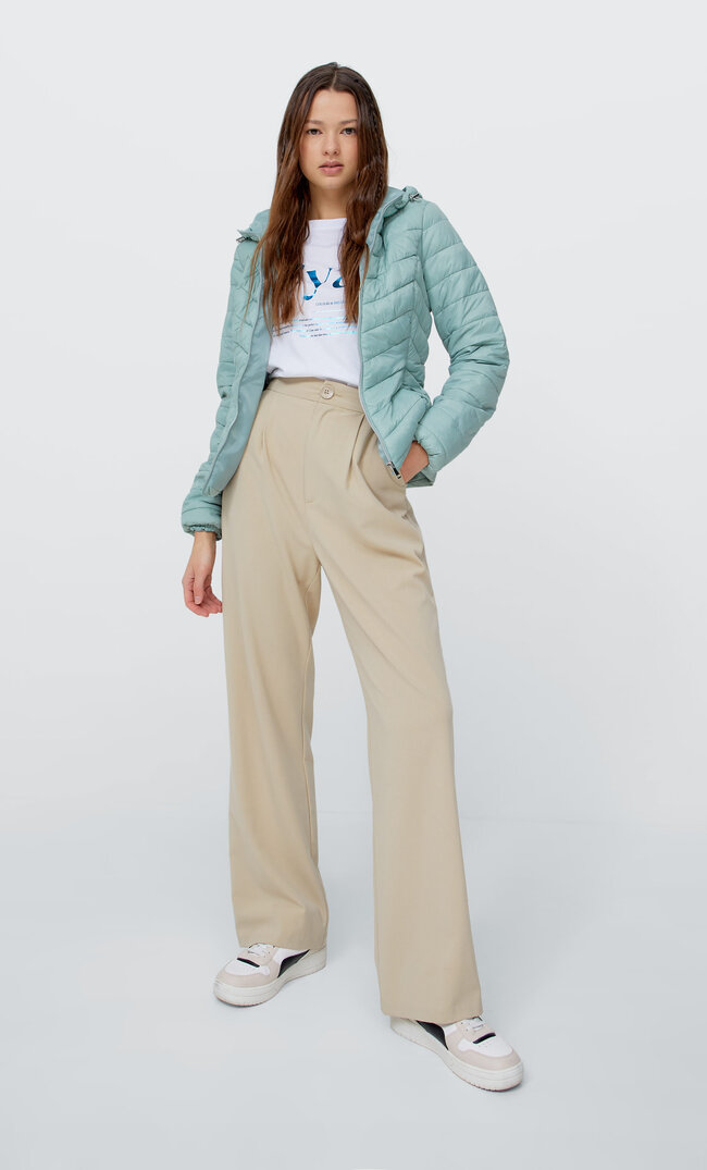 Stradivarius Steppjacke Mit Kapuze Grün L