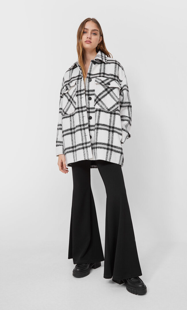 Stradivarius Pikowana Kurtka Oversize W Kratkę Czarny M
