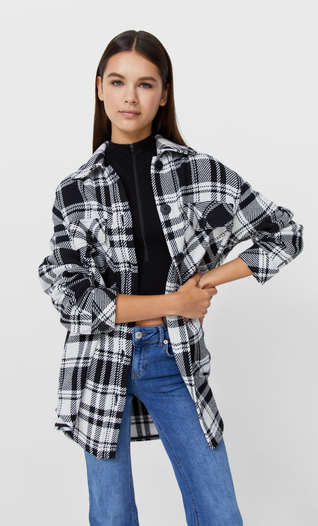 Stradivarius Lekka Koszula Wierzchnia W Kratkę Czarny Xl