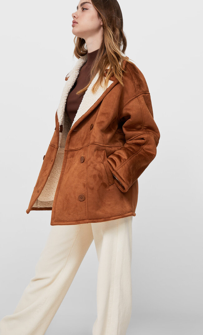 Stradivarius Doubleface-Mantel Beige Xs