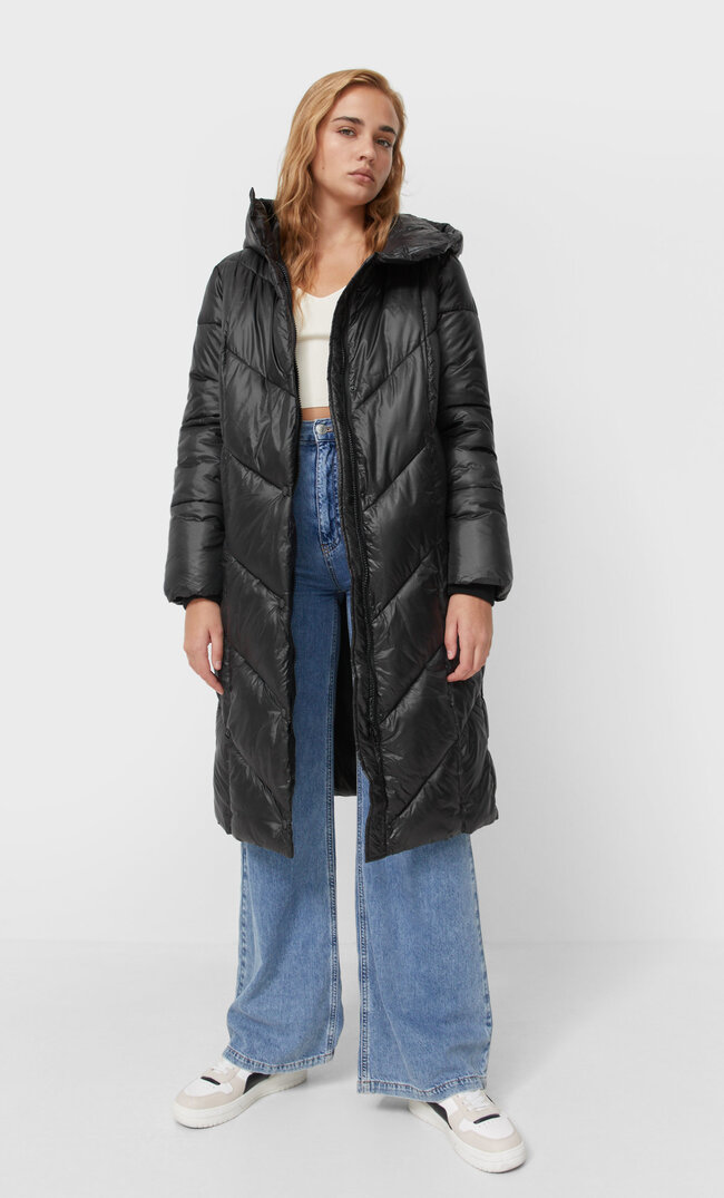 Stradivarius Langer Steppmantel Aus Sorona Schwarz Xs