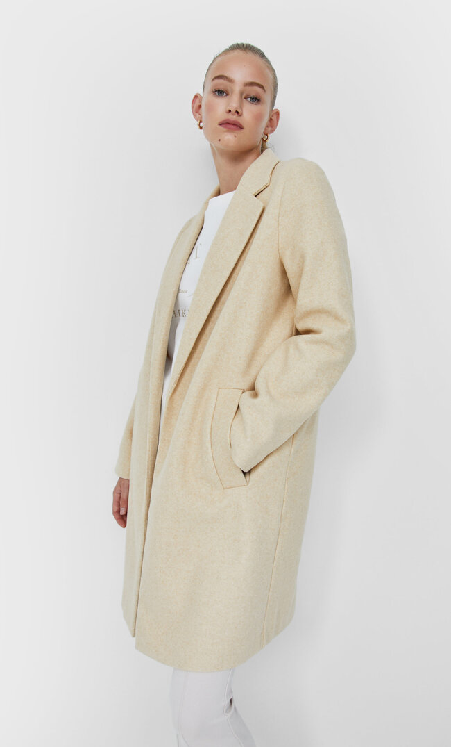 Stradivarius Wollmantel Beige M