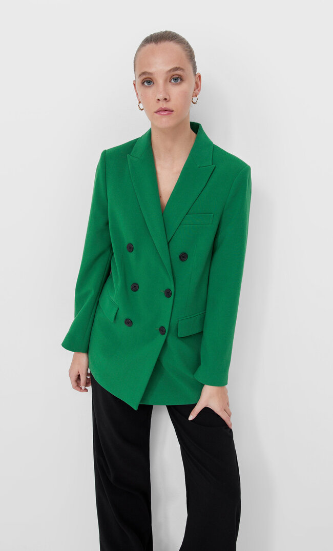 Stradivarius Zweireihiger Blazer Grün L